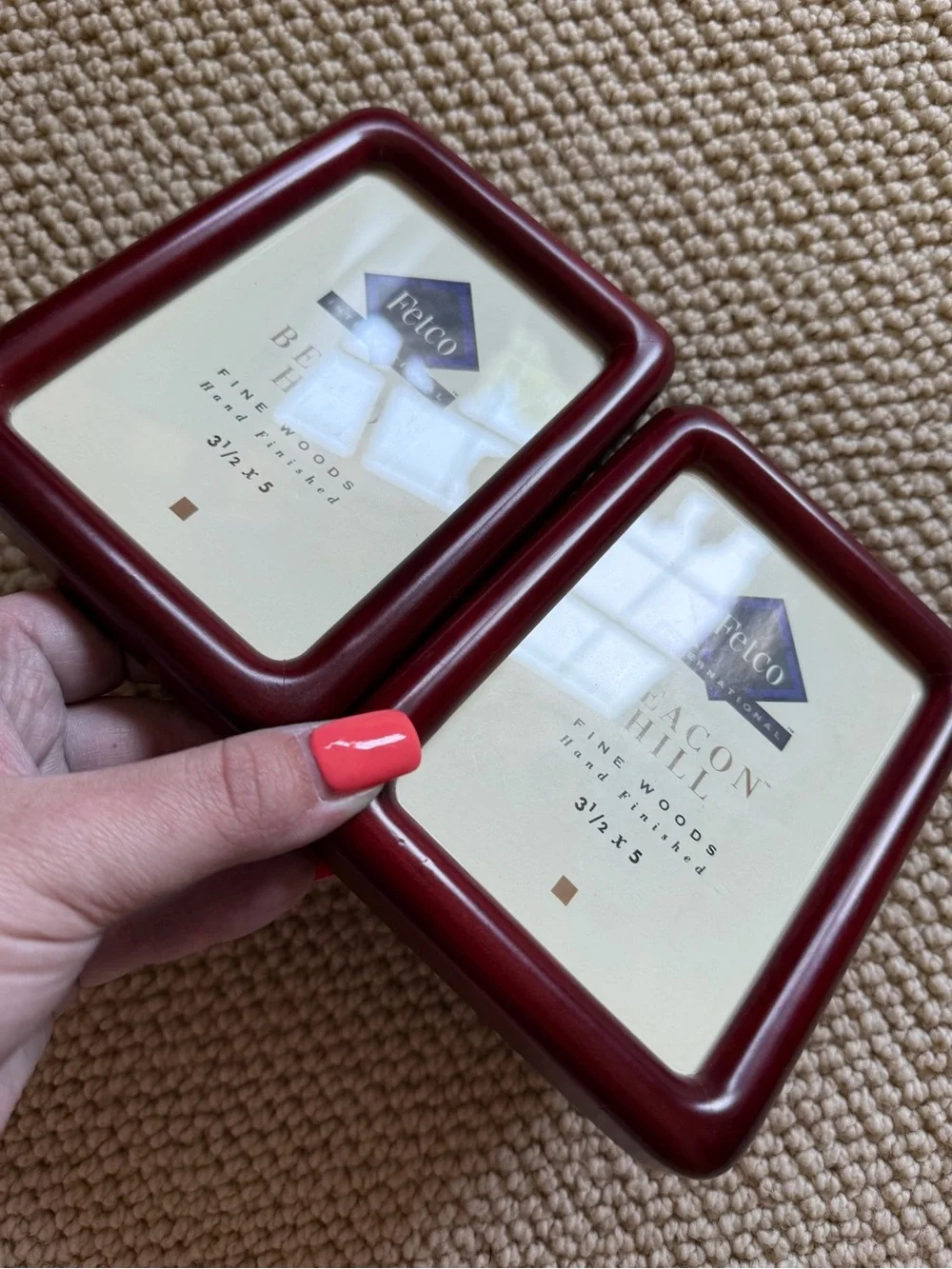 vintage burgundy wood picture frame set of 2 - fetco beacon hill!